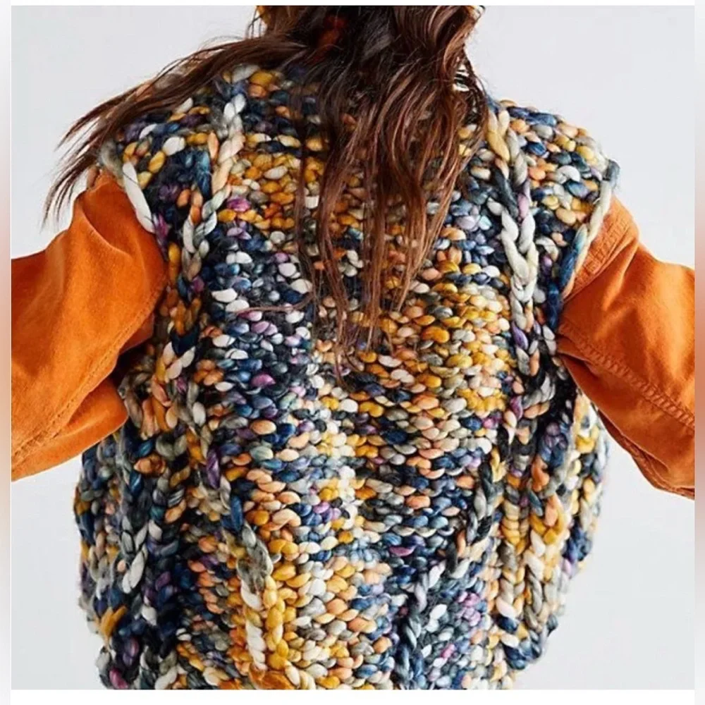 Free People Twilight Chunky Multi Colored Knit Heavyweight Vest Size XL - Picture 14 of 15